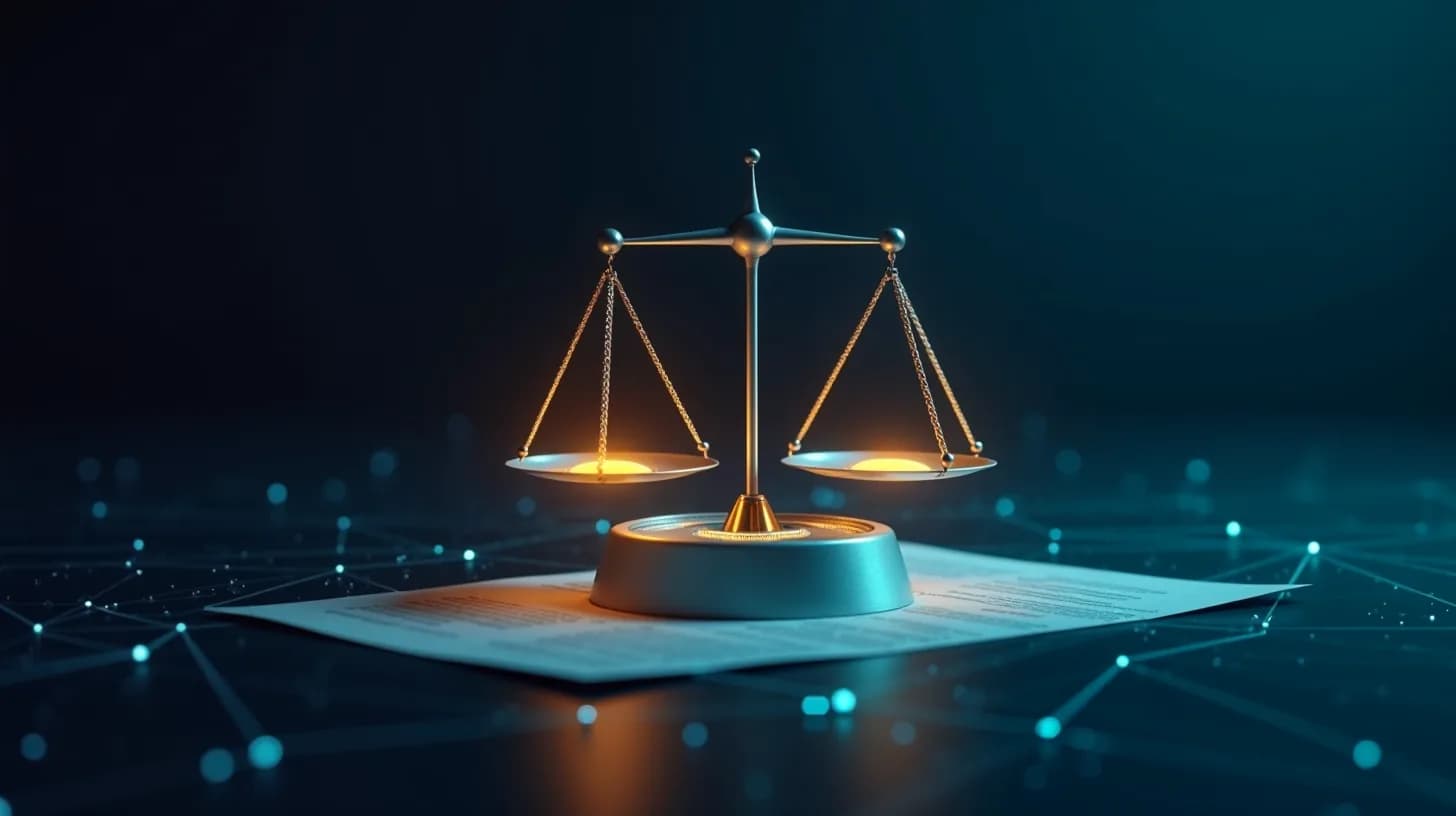 Abstrakte Darstellung einer KI-HR-Compliance-Analyse (DSGVO, EU AI Act, AGG)