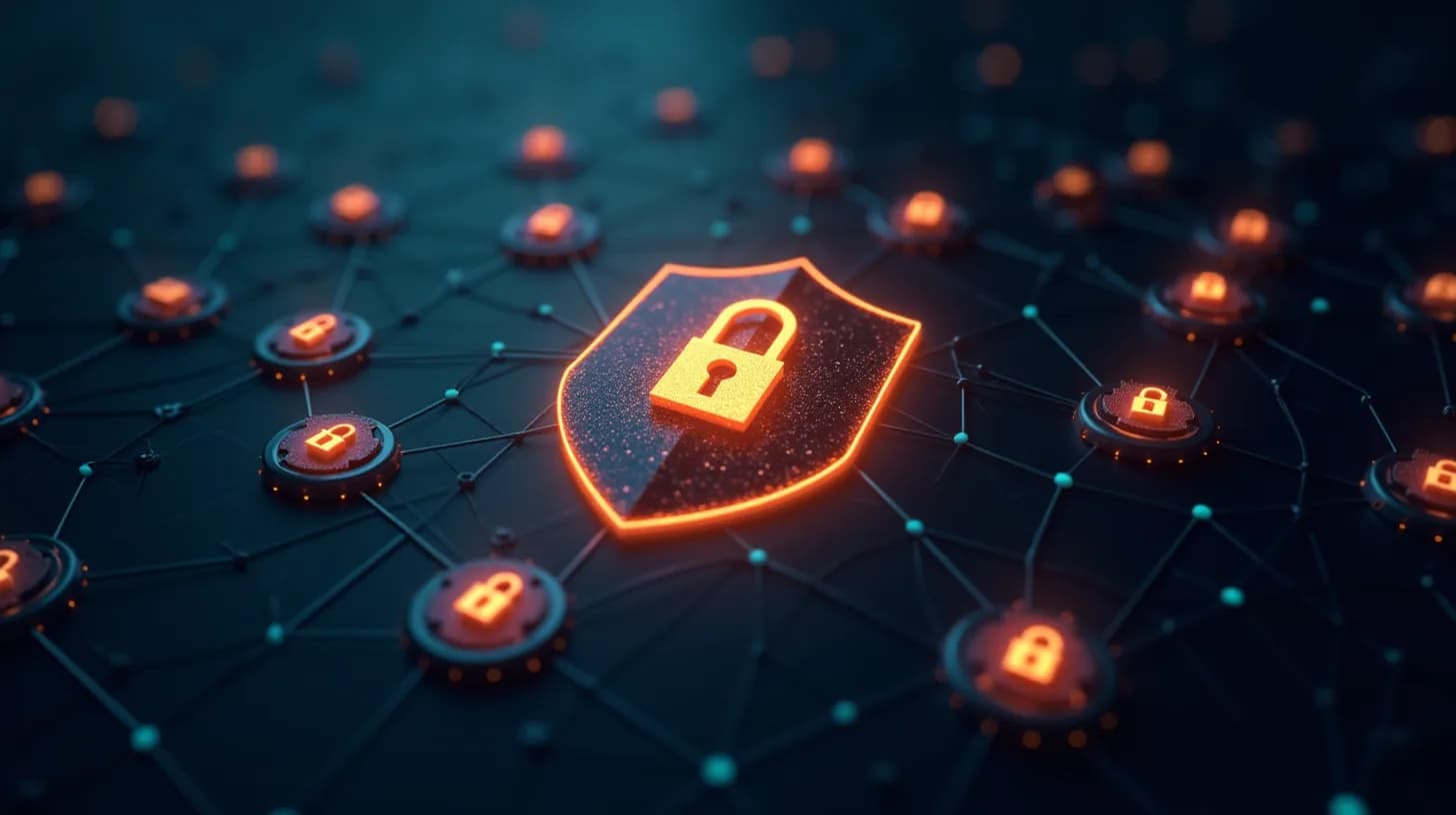 Abstrakte Darstellung eines geschützten Netzwerks kritischer Infrastruktur (NIS2)