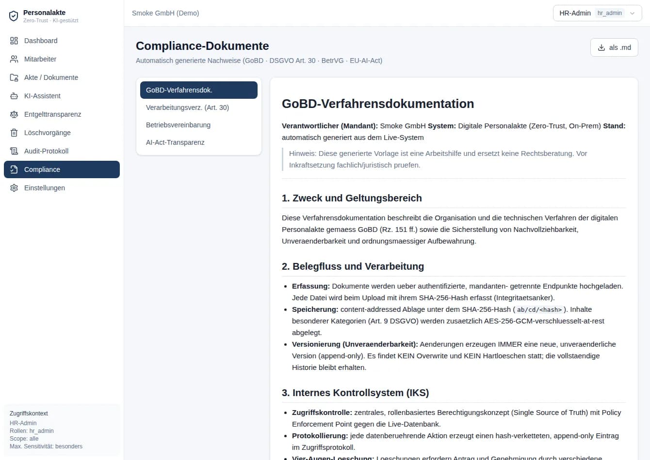 Übersicht der vier Compliance-Generatoren.