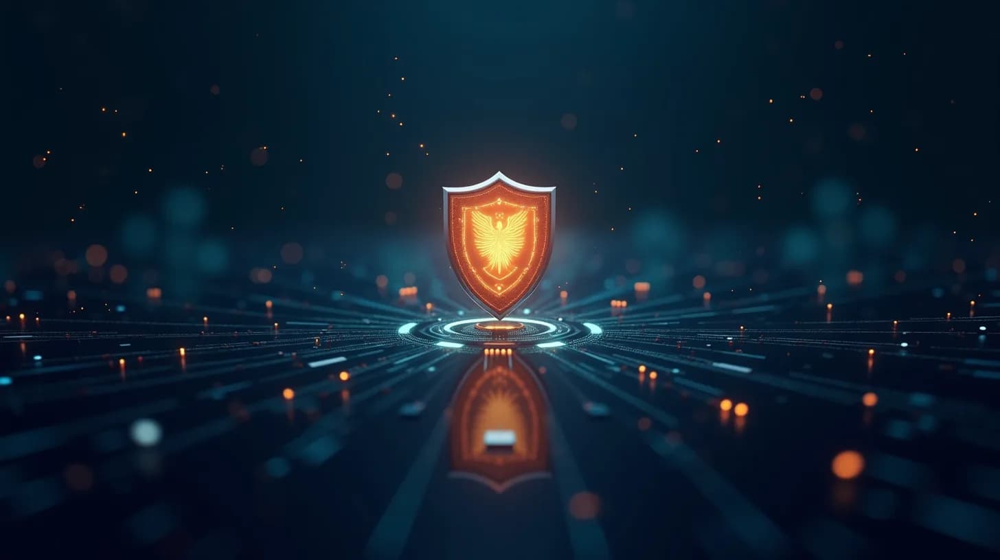 Abstrakte Darstellung eines Security-Command-Centers mit Schutzschild (CISO)