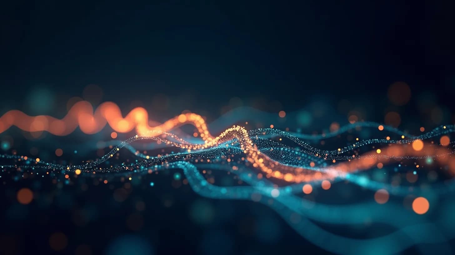 Abstrakte Darstellung einer Datenpipeline mit Data Lake und Warehouse (Data Engineer)